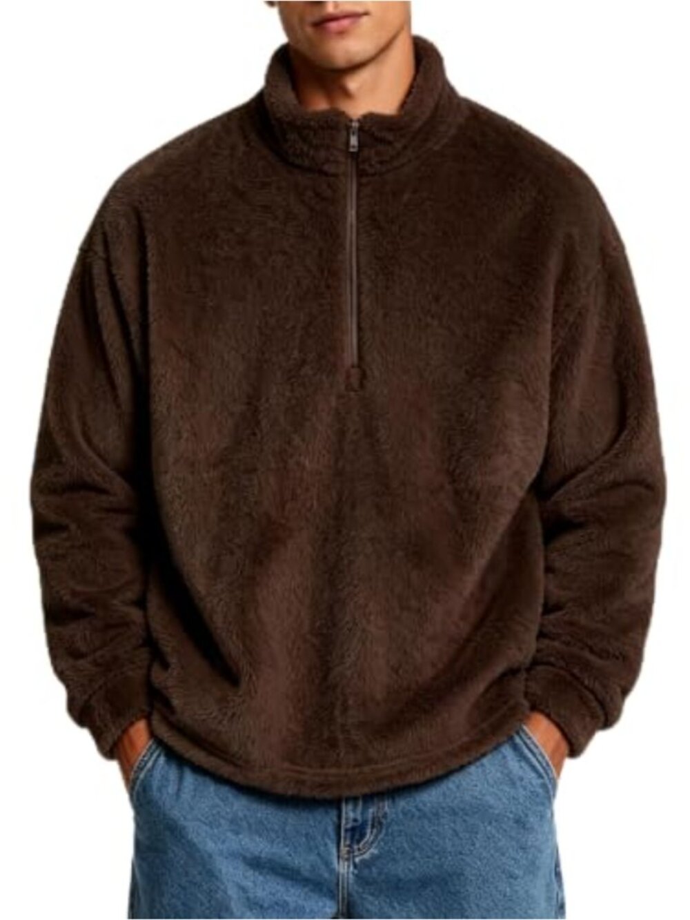 Mens Fleece Quarter Zip Sherpa Pullover Sweater Jacket